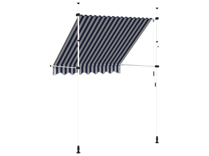  Auvent rétractable, store banne, marquise manuel 200 cm rayures bleues et blanches  - Conforama E