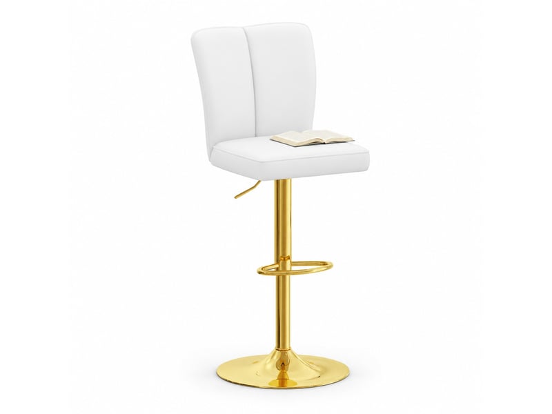  Lot de 2 tabourets de bar 95,5-117,5 cm réglables pivotants 360°, métal, polyuréthane, pour salon, cuisine, blanc et or  - Conforama A
