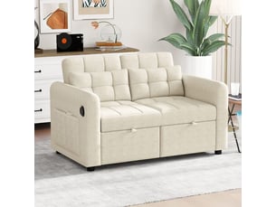 Canapé-lit multifonction - 3-en-1 - dossier réglable - coton lin - beige - ports usb