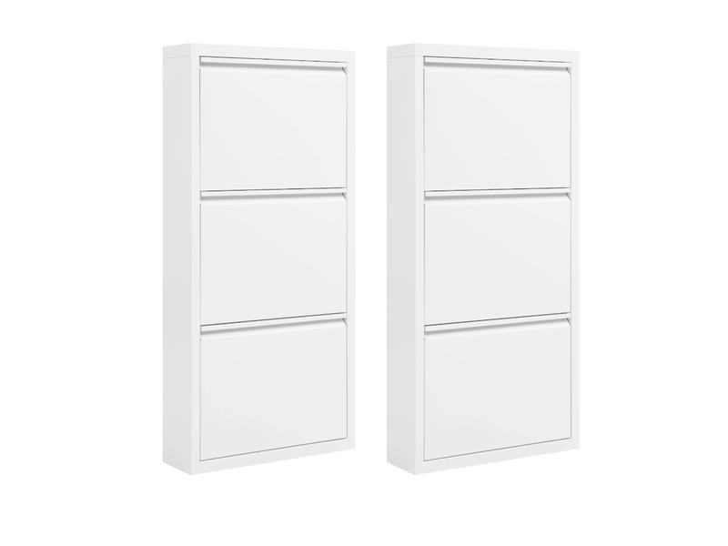  Lot de 2 meubles à chaussures étroits à 3 abattants en métal blanc  - Conforama A