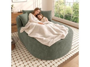Canapé relax ovale compressé 1 place, 170x112,5x83 cm, fauteuil lounge à assise extra profonde 122 cm, sans montage, velours côtelé - vert