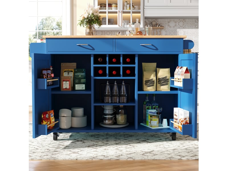  Desserte de cuisine 102 x 45 x 92 cm en mdf avec roulettes verrouillables, bleue  - Conforama D