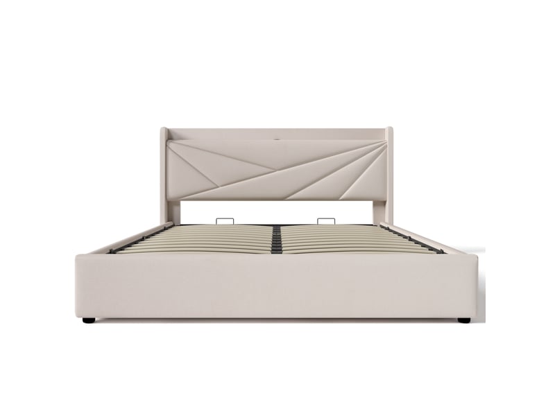 Lit coffre double 160x200 avec usb type-c beige cravdom  - Conforama A