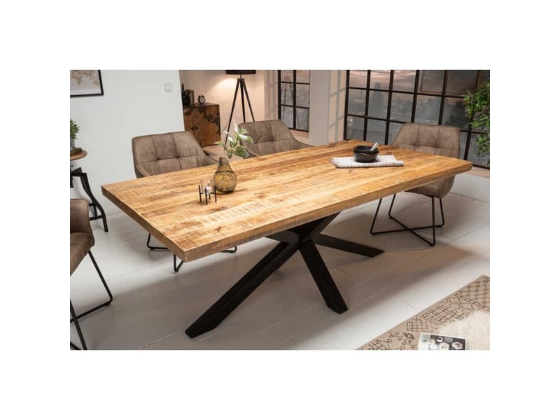  Table solara 160 cm – plateau en bois de manguier verni et structure en métal noir – design industriel et charme unique  - Conforama B