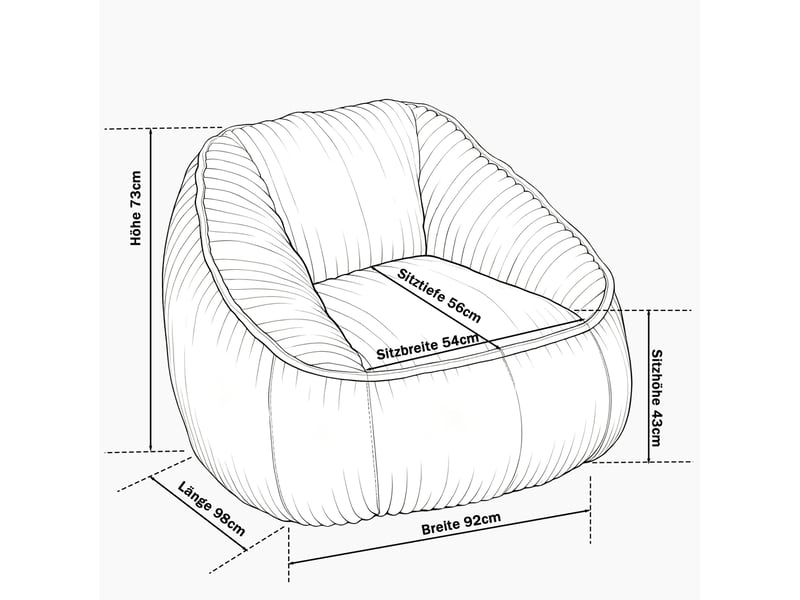  Fauteuil poire en velours côtelé beige à mousse mémoire de forme 98 x 92 x 73 cm  - Conforama C