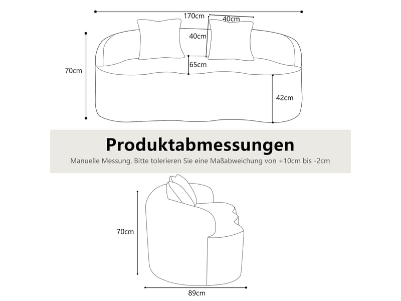  Canapé droit blanc 2 places design courbé avec coussins tissu respirant pour salon moderne et chambre  - Conforama C