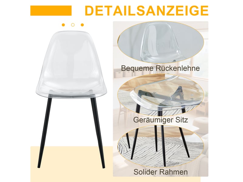  Chaises de salle à manger lot de 4 avec pieds antidérapants  - structure métal, plastique - noir transparent  - Conforama E