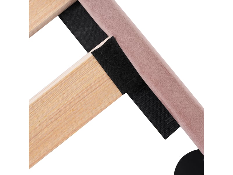  Lit double 140x200 cm avec tête de lit réglable en forme de coussin, éclairage led, velours rose  - Conforama E