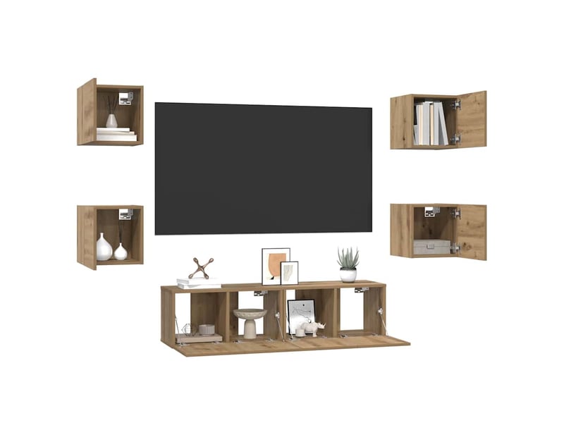 Ensemble meuble tv - banc tv - meuble de rangement 6 pcs chêne artisanal bois d'ingénierie  - Conforama C
