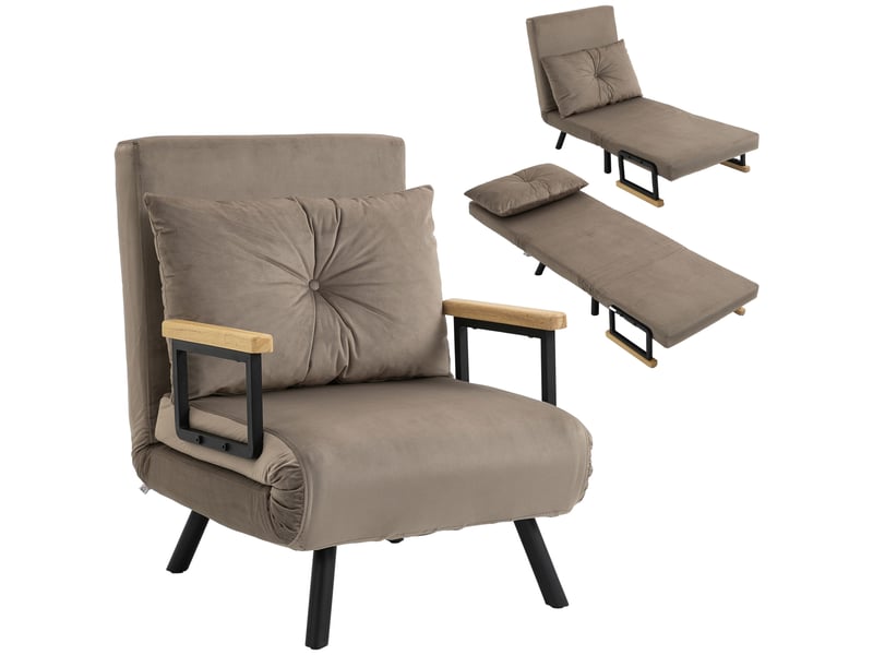  Fauteuil convertible 1 place en tissu effet velours marron 63x73x81 cm  - Conforama A