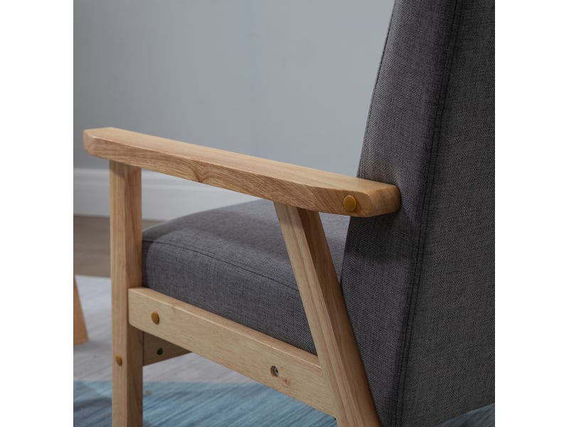  Fauteuil lounge scandinave gris en tissu aspect lin avec accoudoirs 64x70x72 cm  - Conforama D