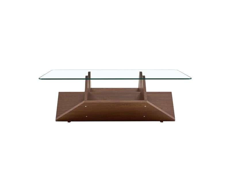  Table basse avec rangements en verre trempé et mdf coloris noyer 103x63x33,5 cm - pangivo  - Conforama A