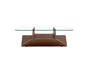 Table basse avec rangements en verre trempé et mdf coloris noyer 103x63x33,5 cm - pangivo