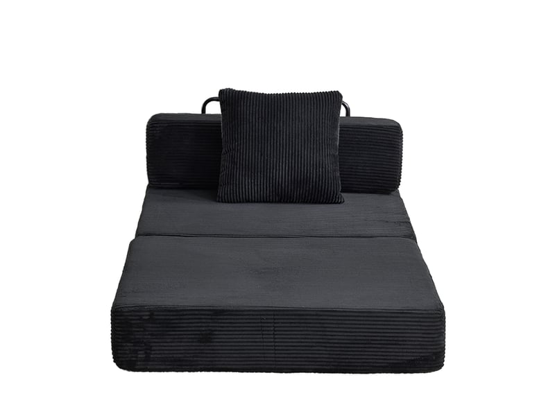 Canapé-lit de sol pliant 1 place 92,5 x 92,5 cm – noir – velours côtelé, coussin et accoudoirs - Conforama A