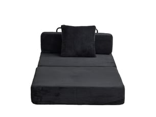 Canapé-lit de sol pliant 1 place 92,5 x 92,5 cm – noir – velours côtelé, coussin et accoudoirs