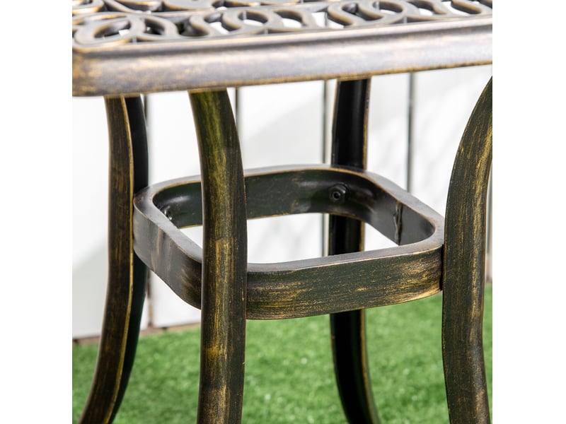 Table d'appoint extérieure 54x54x52,5 cm bronze en aluminium, trou pour parasol et pieds réglables - Conforama D