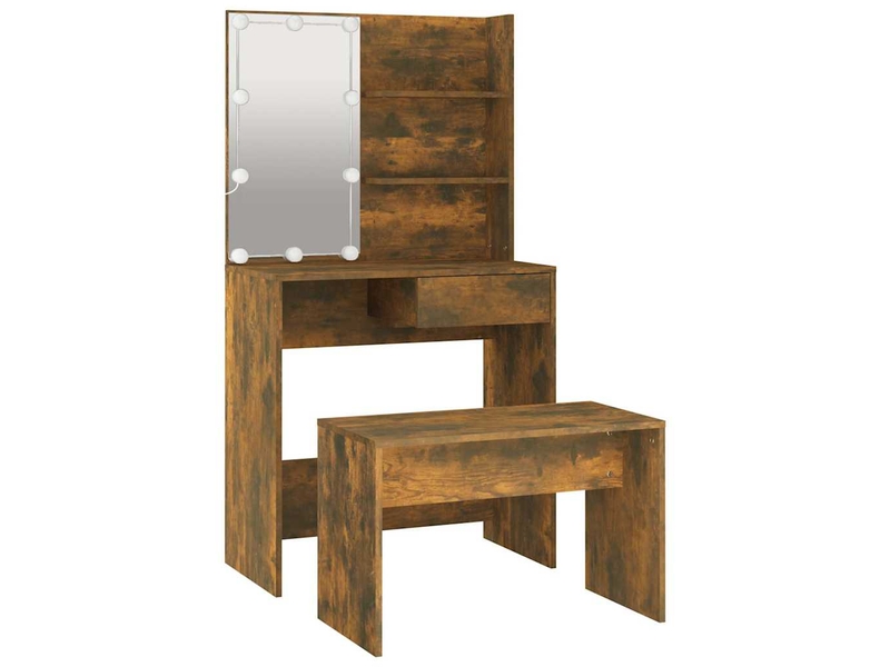  Ensemble de coiffeuse avec led chêne fumé bois d'ingénierie shl74506  - Conforama E
