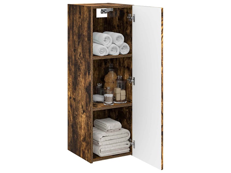  Cabinet salle de bain mural, meuble de rangement chêne fumé 33x34.5x60 cm shl6410  - Conforama C