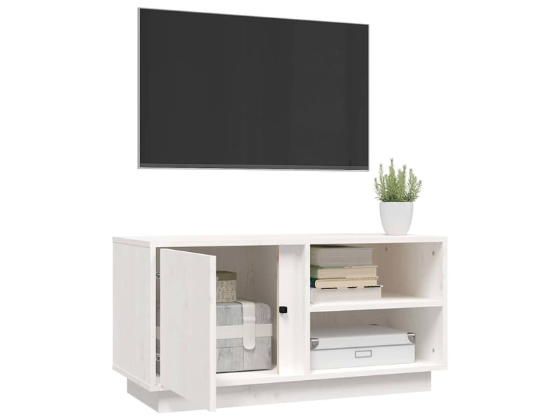  Meuble tv - banc tv - meuble de rangement blanc 80x35x40,5 cm bois de pin massif  - Conforama E