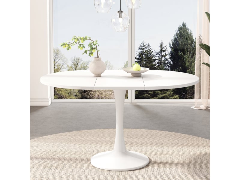  Table à manger extensible ovale 100–140 x 100 x 75 cm, avec plateau extensible, bords arrondis, style moderne, blanc  - Conforama B