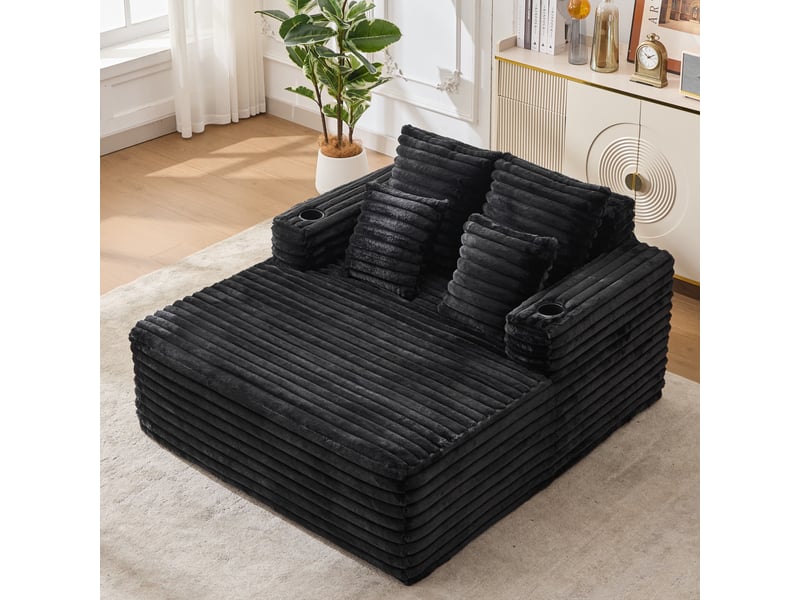 Chaise longue convertible 2 places en fausse fourrure, fauteuil nuage avec porte-gobelets - Conforama D