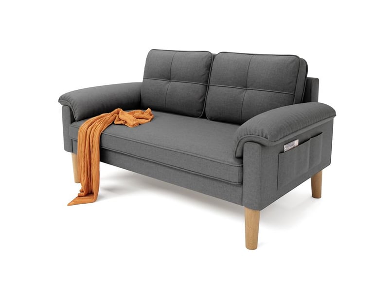  Canapé 2 places - bealife canapé scandinave - 2 coussins - 2 accoudoirs - tissu - bois - salon - chambre - 144 x 77 x 77 cm - gris  - Conforama B
