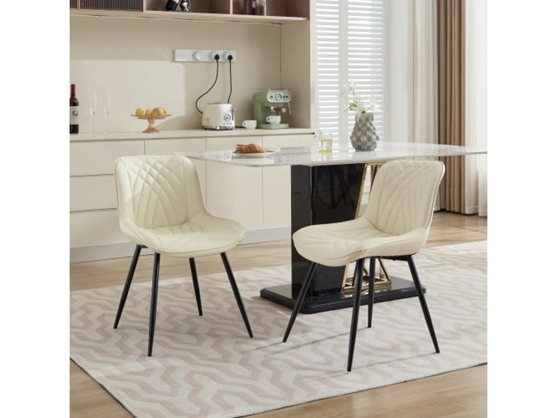  Ensemble de 2 chaises ergonomiques en pu perforé, couture 3d, pieds croisés métal – cuisine et salle à manger – 1877cr  - Conforama B