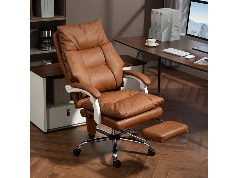  Chaise bureau ergonomique fauteuil de bureau en pu soutien lombaire gonflable dossier inclinable hauteur réglable marron  - Conforama C