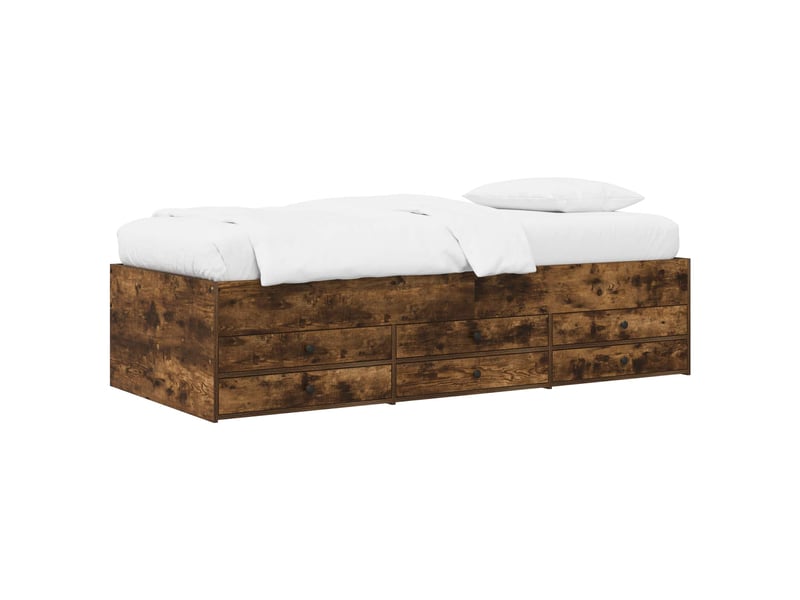  Lit simple- lit adulte -  cadre de lit avec rangement avec tiroir chêne fumé 80 x 200 cm  - Conforama A