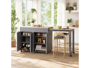 Table de bar extensible avec rangement 6 niches - plateau coulissant, roulettes fixes, mdf gris 117 × 50 × 94,6 cm