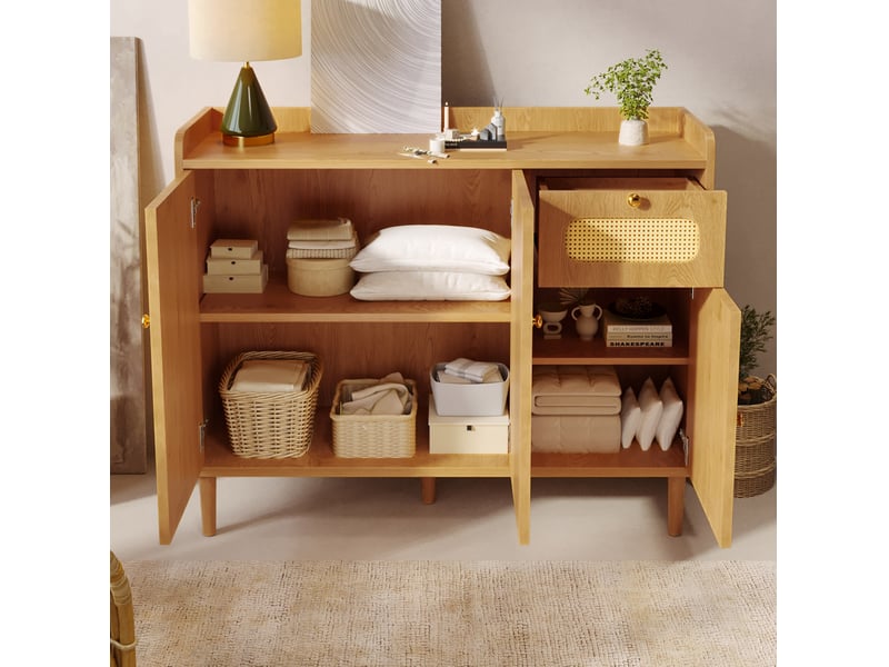  Buffet 120x40x91 cm 3 portes 1 tiroir mdf chêne clair  - Conforama C