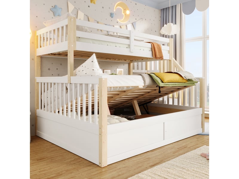Lit superposé en pin blanc+naturel 90x200 cm + 140x200 cm - Conforama D