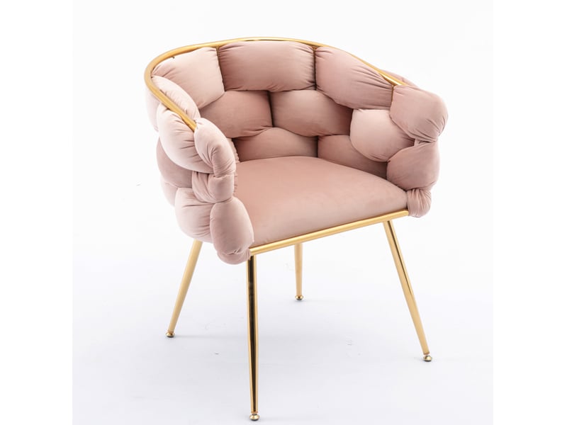 Lot de 2 fauteuils d'appoint rembourrés avec accoudoirs et pieds en métal doré pour coiffeuse en velours rose - Conforama A