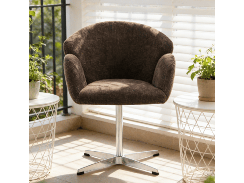  Chaise pivotante à 360° rembourrée en tissu brun et acier inoxydable poli  - Conforama B