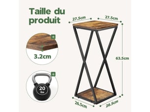 Etagere plante d angle 2 niveaux 26 x 26 x 63 cm brun