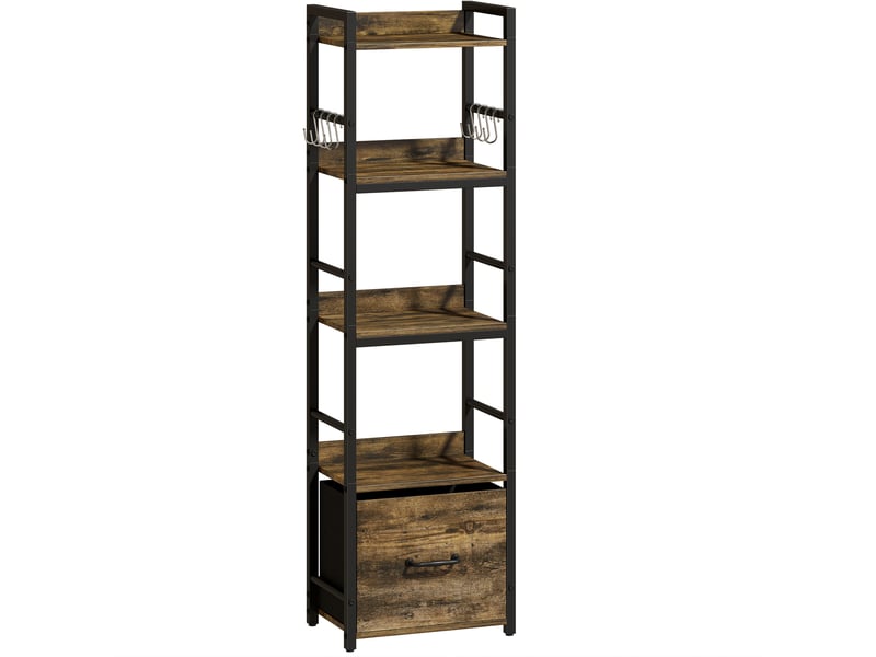  Bibliothèque étroite 39 x 26 x 136,5 cm – marron rustique – 4 étagères, tiroir et 8 crochets  - Conforama D