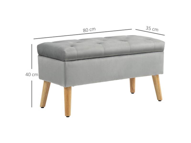 Banc coffre gris rembourré effet velours, couvercle, bois d’hévéa, 102x35x43 cm, rangement  - Conforama C