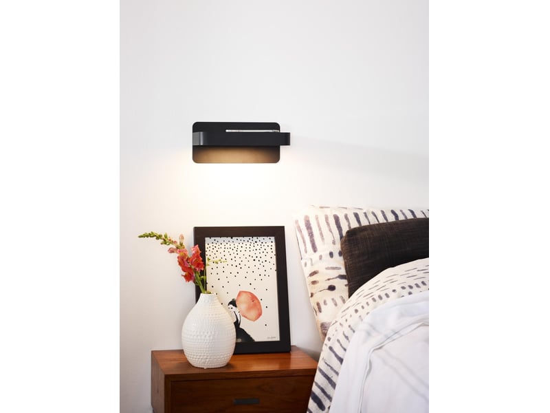 Lampe de chevet applique mural led 1x6w 3000k 350 lm noir - lucide - atkin  - Conforama D