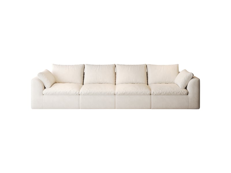  Canapé nuage 4 places 310x90 cm en tissu lin blanc beige, mousse haute élasticité compressée, assise profonde, sans montage, format compact  - Conforama E