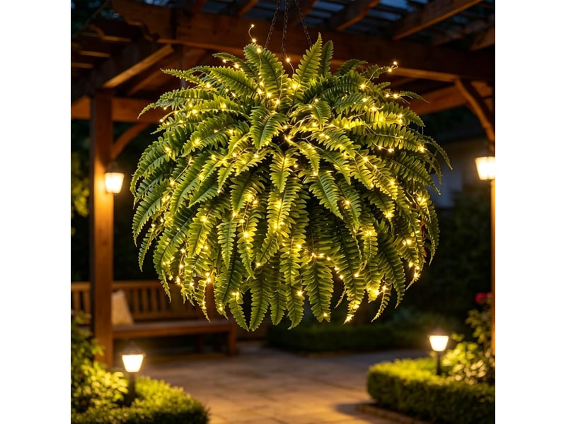  Fougère artificielle suspendue avec lumières led, 88 feuilles, effet boston, éclairage blanc chaud pour extérieur et intérieur  - Conforama E