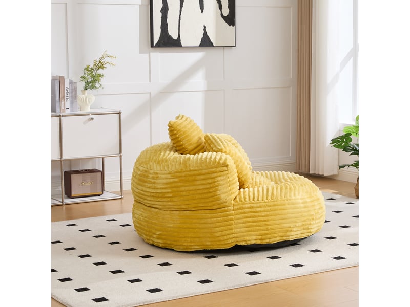 Fauteuil pouf en velours côtelé, avec dossier haut et accoudoirs, assise large pour gaming et détente, jaune moutarde, 108 × 108 × 52 cm - Conforama D