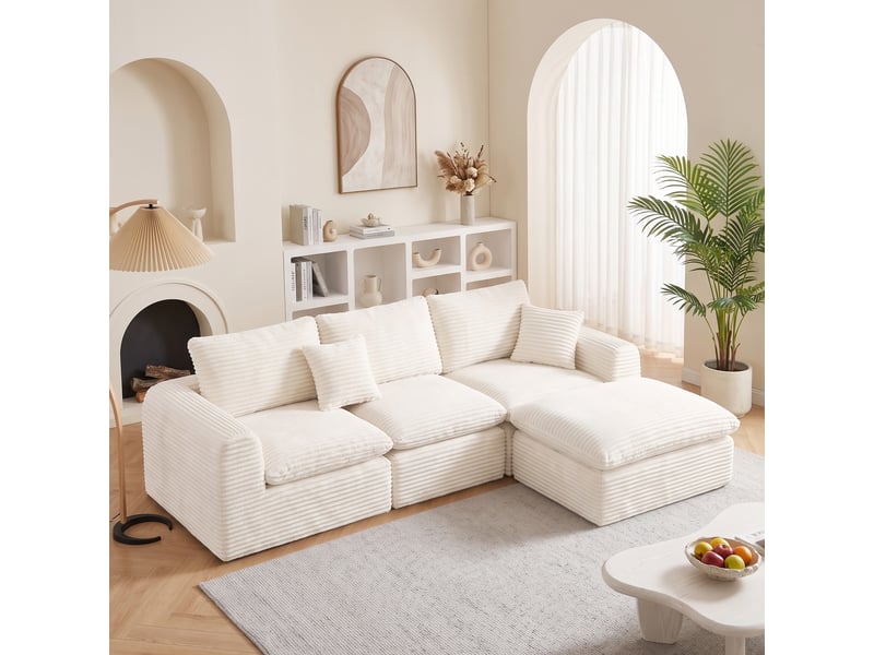  Canapé modulable 3 places 280 x 180 x 65 cm, 3 modules, en l, droit ou lit d’appoint, velours côtelé, mousse et ressorts, beige OMNIGLINT TRADING LTD - Conforama B