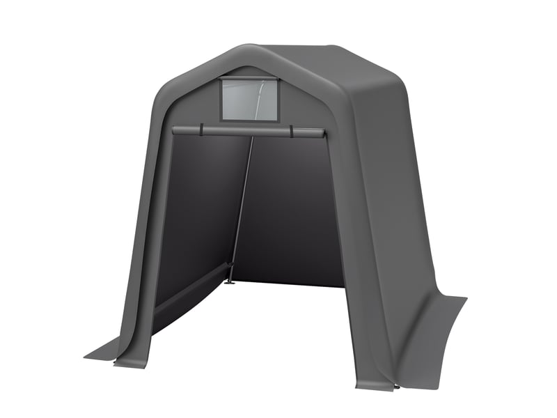 Abri extérieur gris 245×183×217 cm en rotin pefertissu imperméable, porte enroulable, aération intégrée, volume 9,3 m³