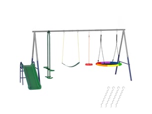 Balançoire portique enfants 5 en 1 avec toboggan, 3 balançoire, face à face, hauteur réglable, 3-8 ans, multicolore