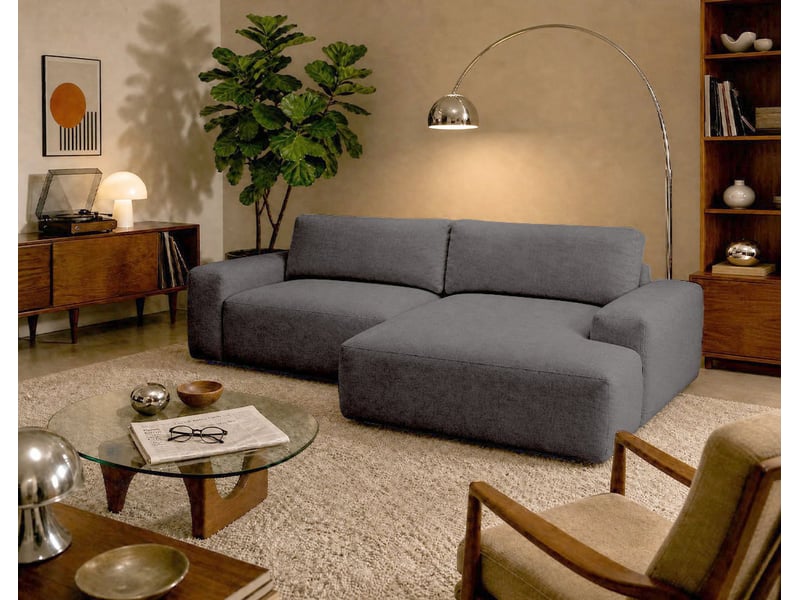  Tama - canapé d'angle droit 4 places convertible avec coffre en tissu - best mobilier - gris TAMA - Conforama B