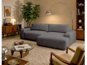Canapé d'angle droit convertible BESTMOBILIER TAMA 4 places Tissu gris avec coffre de rangement