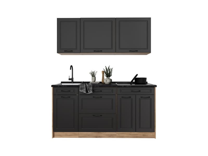 Vicco cuisine, anthracite campagnechêne doré, 160cm plan de travail chêne doré - Conforama E
