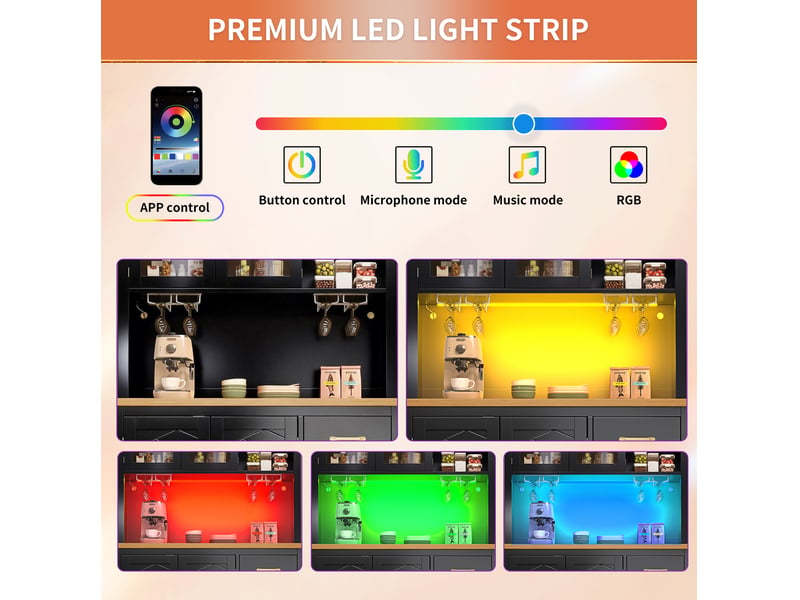  Buffet de rangement 105,5x40x180 cm avec bande led mdf noir  - Conforama E