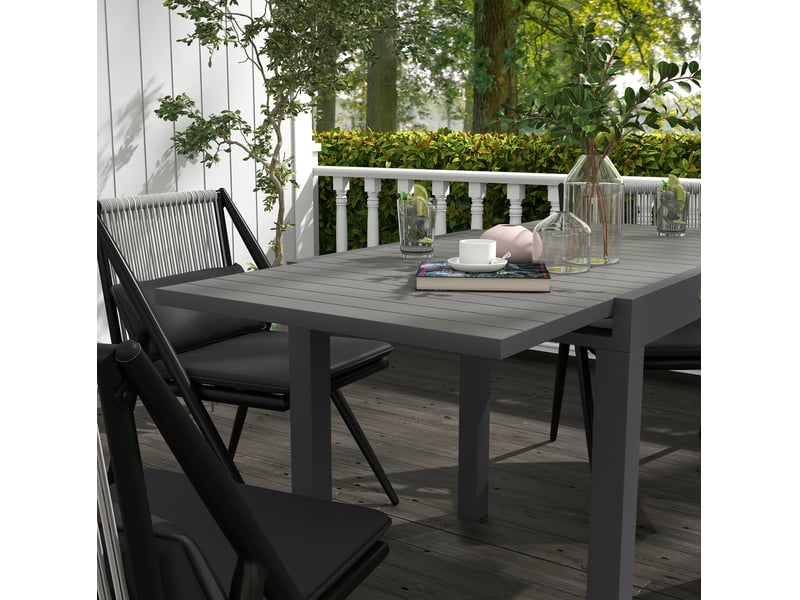  Table de jardin extensible 81 à 162 x 80 cm grise en aluminium, pour 6 personnes, plateau à lattes  - Conforama D