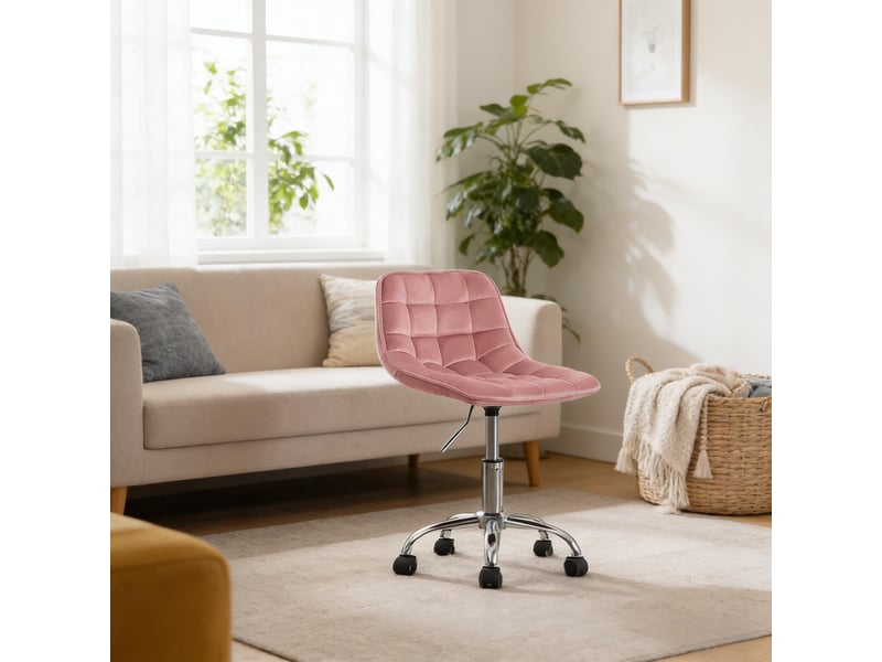  Chaise de bureau pivotante réglable - lpospi - dossier courbé, roulettes, velours rose 43 × 60-87,5 × 35,5 cm  - Conforama C